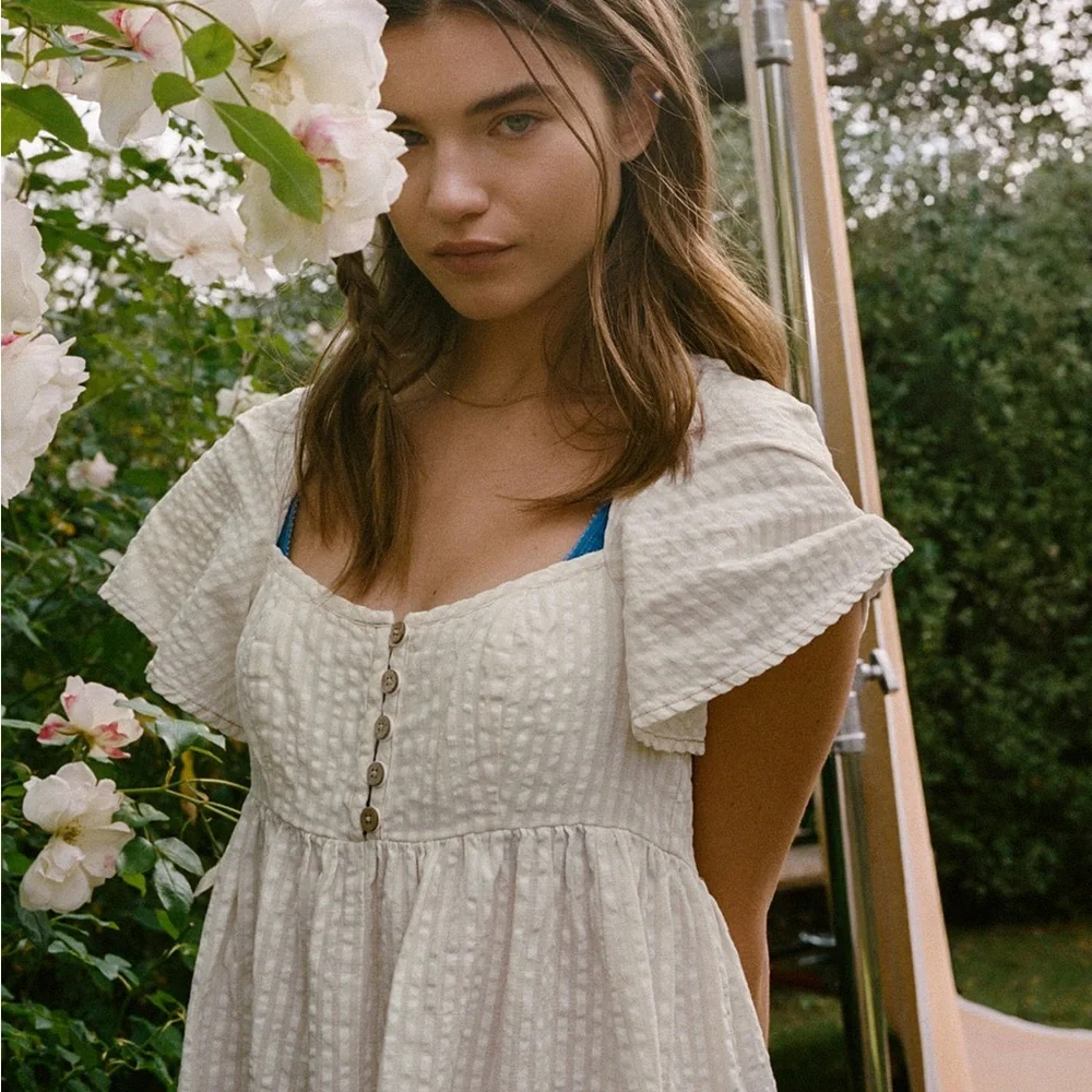 White Button-Front Dress - Picture 1 of 9